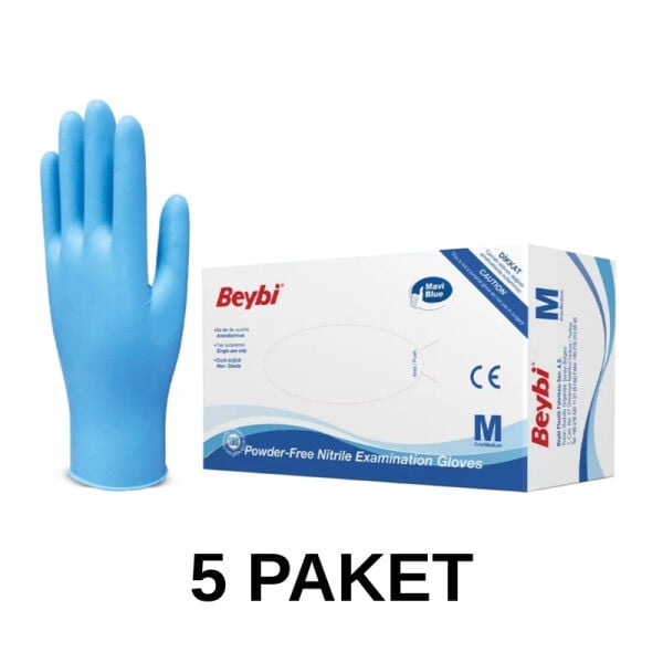 Pudrasız Mavi Nitril Muayene Eldiveni Medium 5 Paket