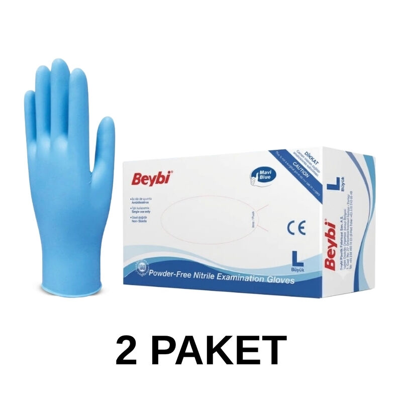 Pudrasız Mavi Nitril Muayene Eldiveni Large 2 Paket