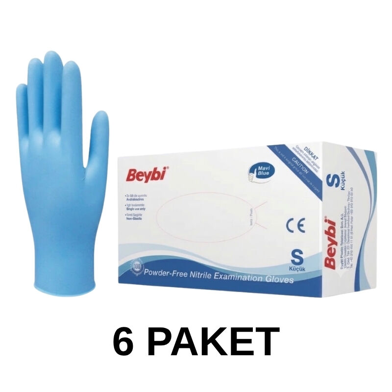 Pudrasız Mavi Nitril Muayene Eldiveni Small 6 Paket