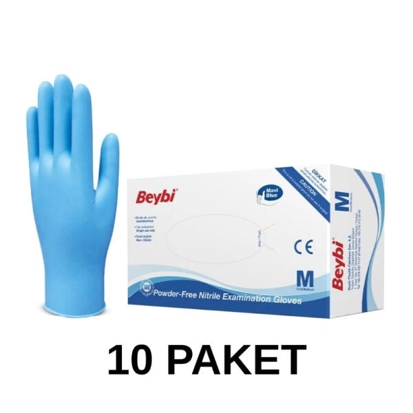 Pudrasız Mavi Nitril Muayene Eldiveni Medium 10 Paket