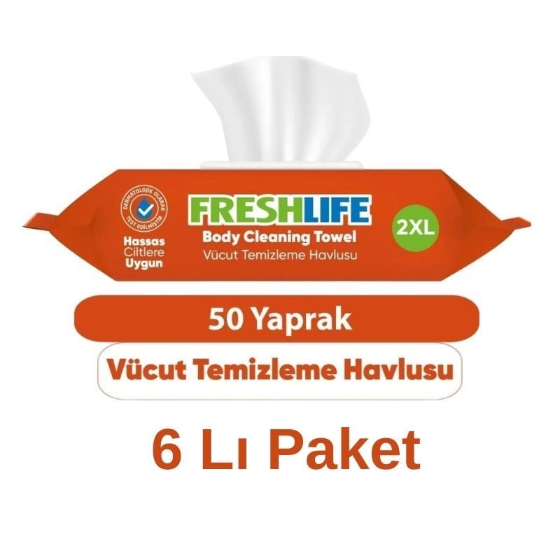 Freshlife Body and Perineum Cleaning Towels 50 Pieces, 6 Pack