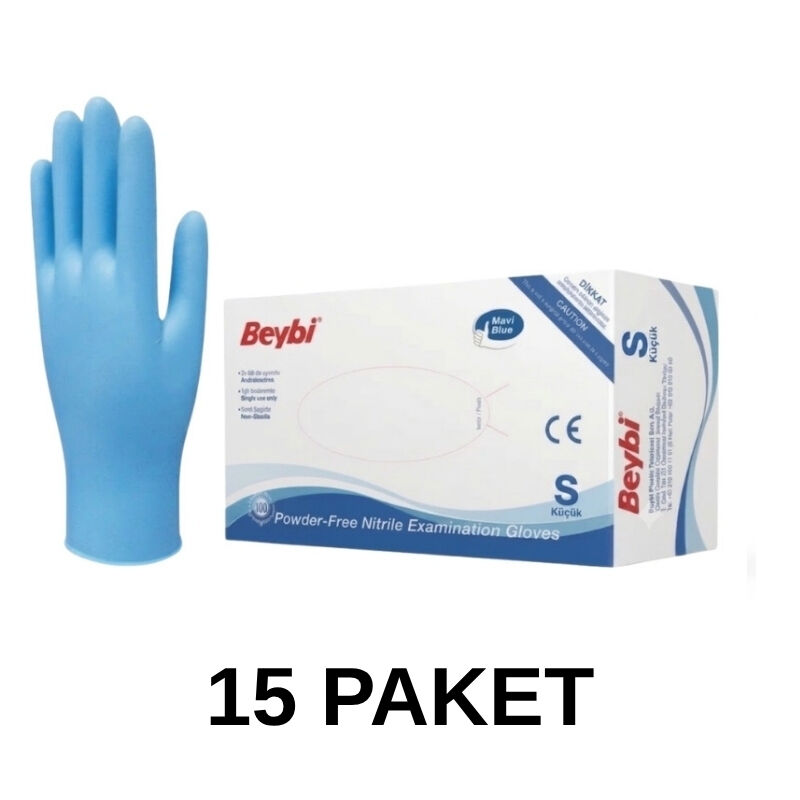Pudrasız Mavi Nitril Muayene Eldiveni Small 15 Paket