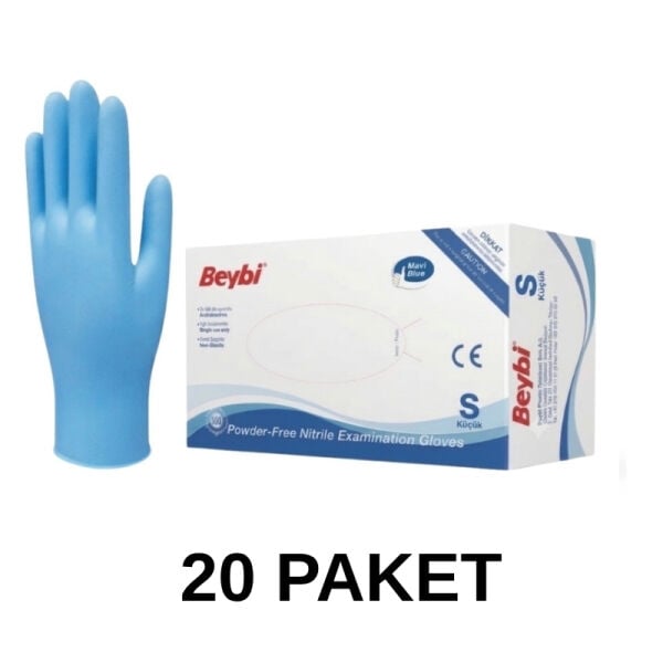 Pudrasız Mavi Nitril Muayene Eldiveni Small 20 Paket