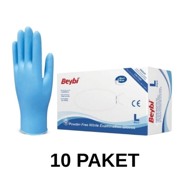 Pudrasız Mavi Nitril Muayene Eldiveni Large 10 Paket