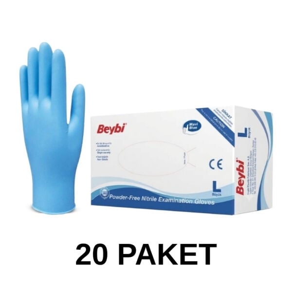 Pudrasız Mavi Nitril Muayene Eldiveni Large 20 Paket