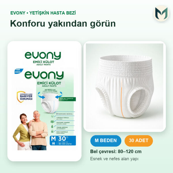 Evony Emici Külot Yetişkin Hasta Bezi M 30 Lu 2 Paket