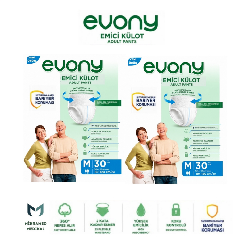 Evony Emici Külot Yetişkin Hasta Bezi M 30 Lu 2 Paket