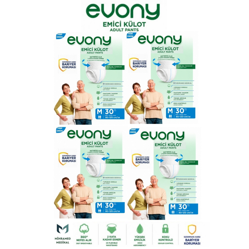 Evony Emici Külot Yetişkin Hasta Bezi M 30 Lu 4 Paket