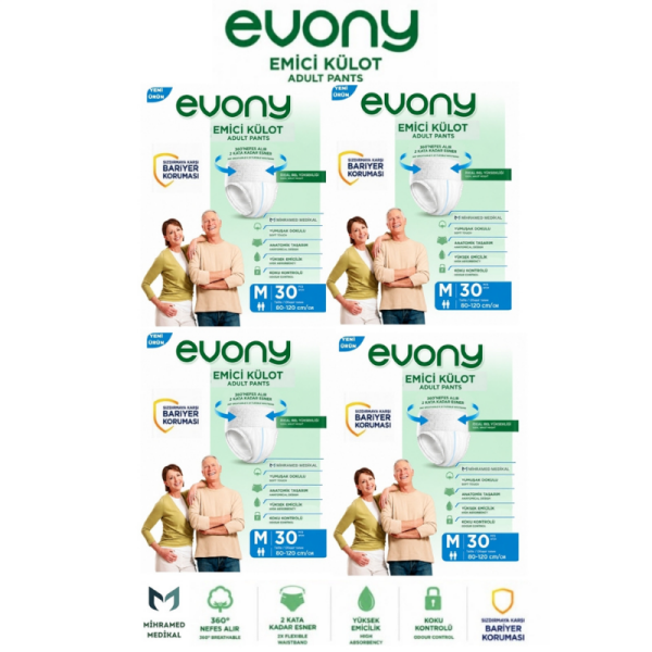 Evony Emici Külot Yetişkin Hasta Bezi M 30 Lu 4 Paket