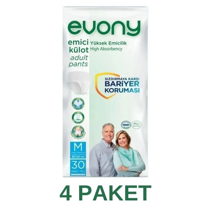 Evony Emici Külot Yetişkin Hasta Bezi M 30 Lu 4 Paket