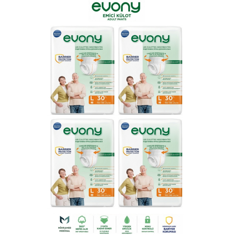 Evony Emici Külot Yetişkin Hasta Bezi L 30 Lu 4 Paket