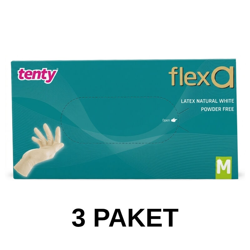 Tenty Flexa Pudrasız Lateks Eldiven 100 Lü Medium 3 Paket