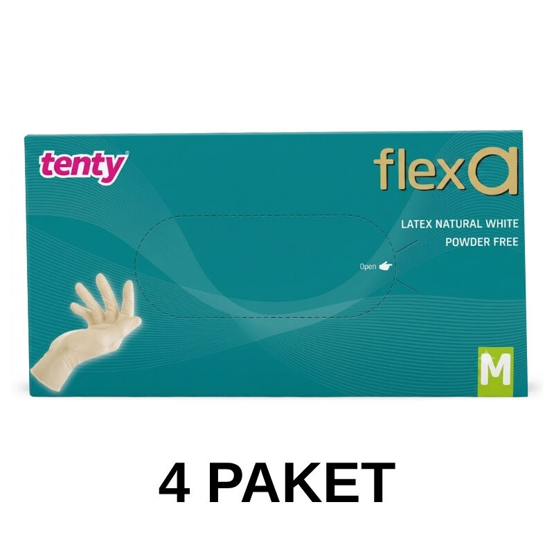 Tenty Flexa Pudrasız Lateks Eldiven 100 Lü Medium 4 Paket