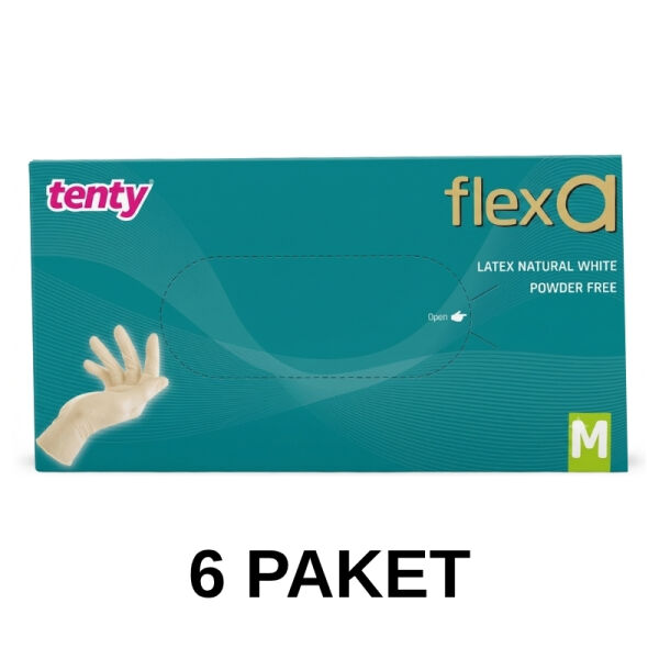 Tenty Flexa Pudrasız Lateks Eldiven 100 Lü Medium 6 Paket