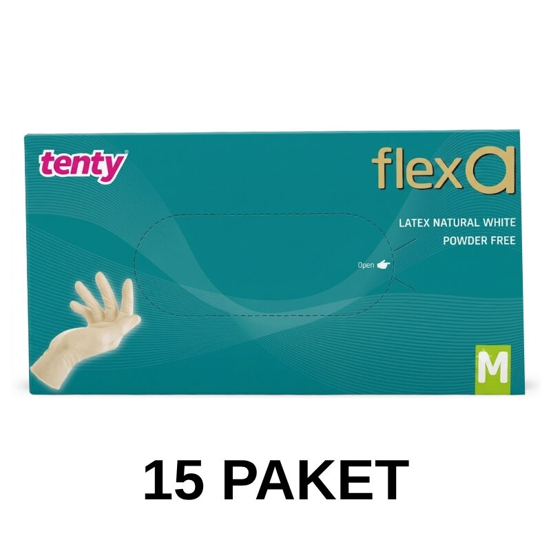 Tenty Flexa Pudrasız Lateks Eldiven 100 Lü Medium 15 Paket