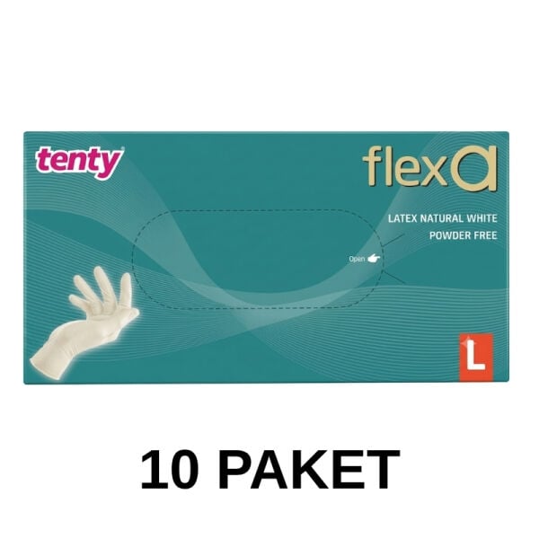 Tenty Flexa Pudrasız Lateks Eldiven 100 Lü Large 10 Paket