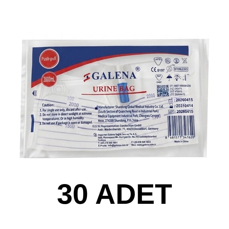 Galena Steril İdrar Torbası 2000 ml Push-Pull Musluklu 30 Adet
