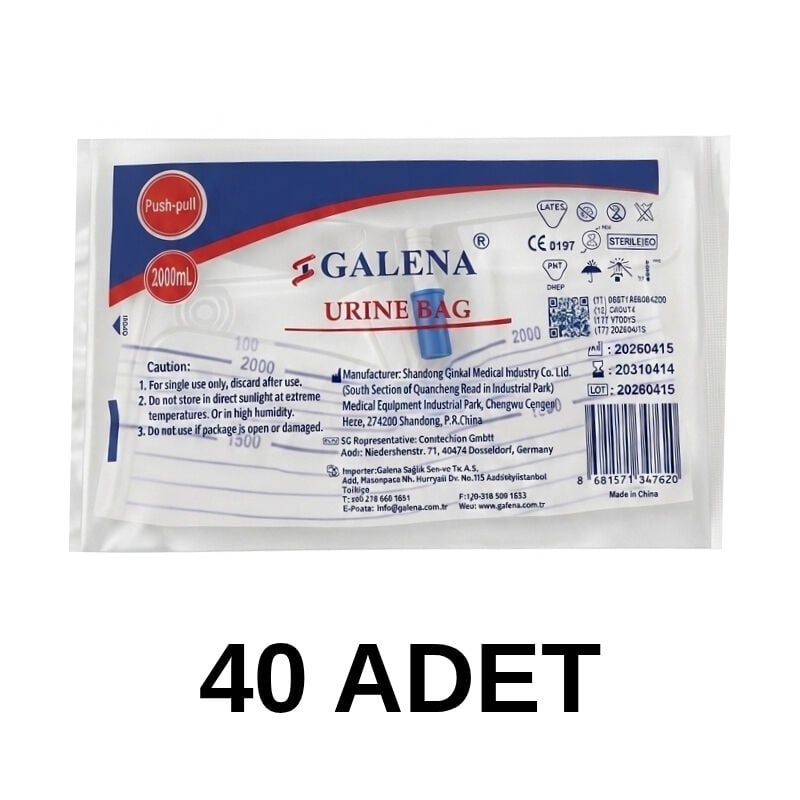 Galena Steril İdrar Torbası 2000 ml Push-Pull Musluklu 40 Adet