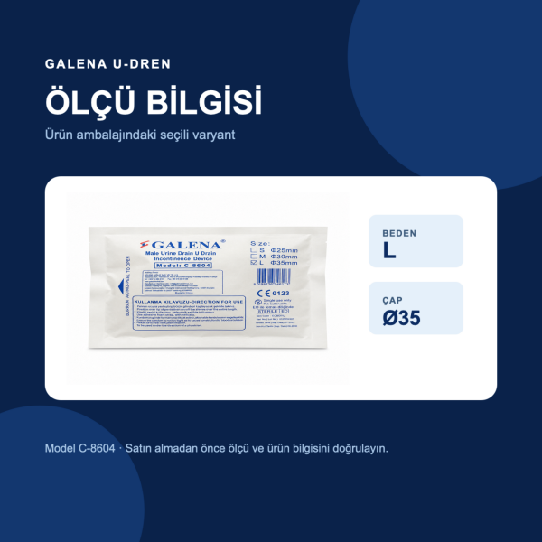 Galena U-Dren Erkek İdrar Prezervatif Sonda L Ø35 mm 20 Paket