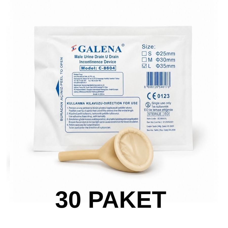 Galena U-Dren Erkek İdrar Prezervatif Sonda L Ø35 mm 30 Paket