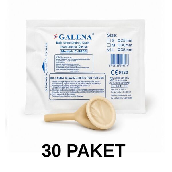 Galena U-Dren Erkek İdrar Prezervatif Sonda L Ø35 mm 30 Paket