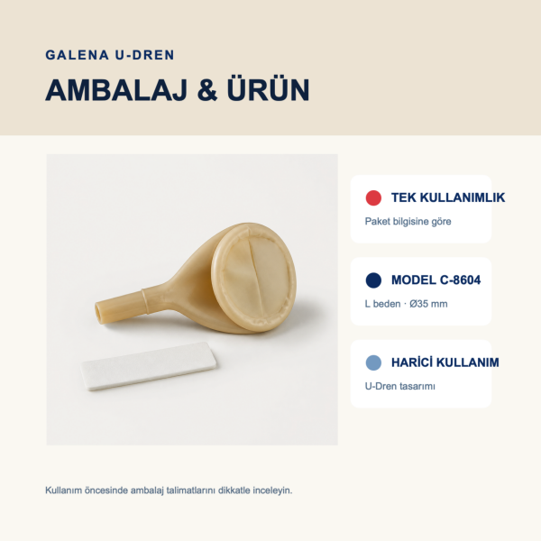 Galena U-Dren Erkek İdrar Prezervatif Sonda L Ø35 mm 30 Paket