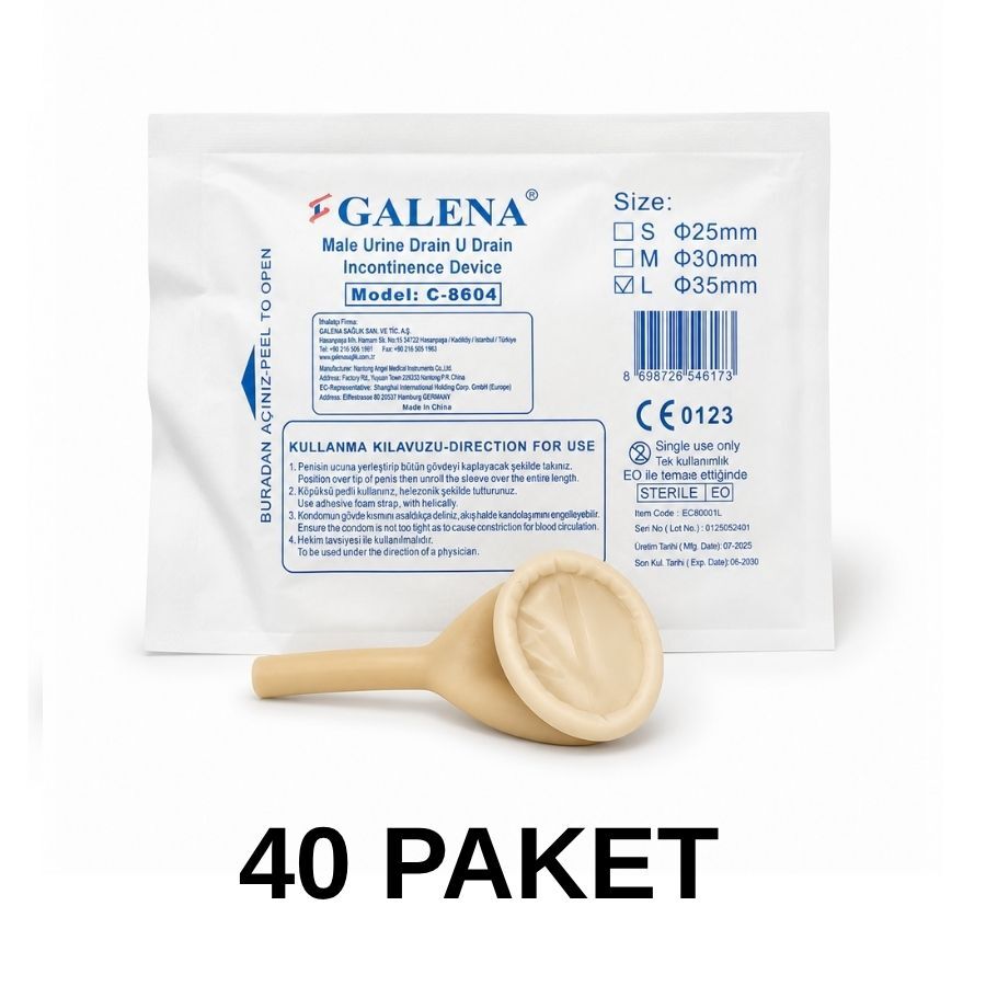Galena U-Dren Erkek İdrar Prezervatif Sonda L Ø35 mm 40 Paket
