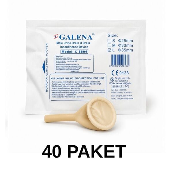 Galena U-Dren Erkek İdrar Prezervatif Sonda L Ø35 mm 40 Paket