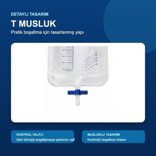 Galena T Musluklu Kontrol Valfli Steril İdrar Torbası 2000 ml Paket 10 Paket