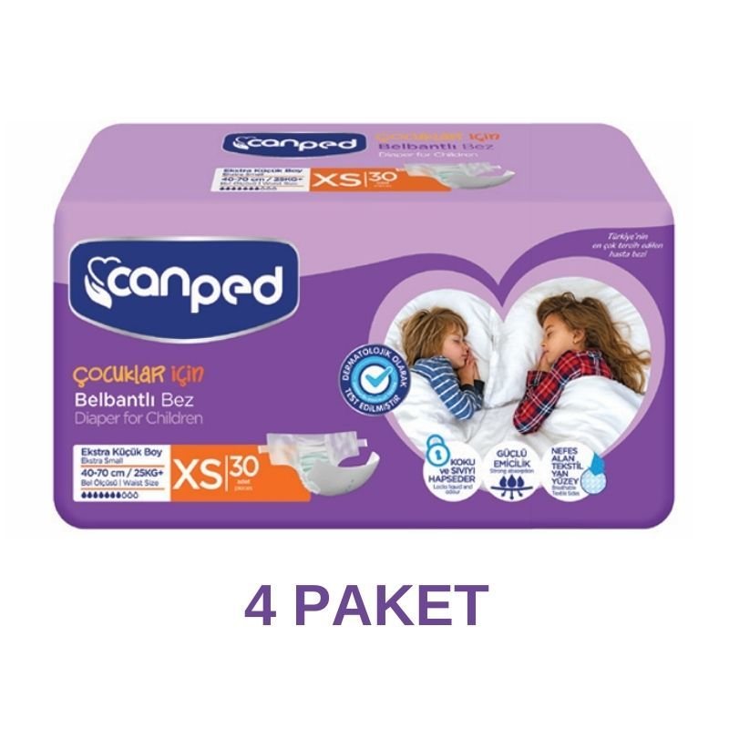 Canped Belbantlı Hasta Bezi Çocuklar İçin XS 30 Lu 4 Paket