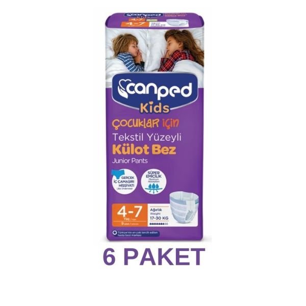 Canped Kids Diaper Panties 4-7 Years 17-30 KG 9 Pieces 6 Pack