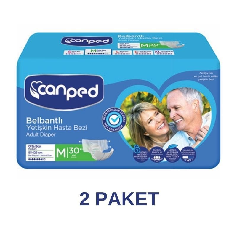Canped Belbantlı Tekstil Yüzeyli Yetişkin Hasta Bezi M 30 Lu 2 Paket