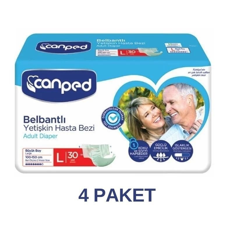 Canped Belbantlı Polietilen Yetişkin Hasta Bezi L 30 Lu 4 Paket