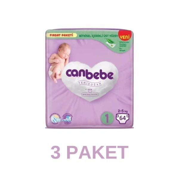 Canbebe Yeni Doğan Bebek Bezi 1 Beden 64 Lü 3 Paket