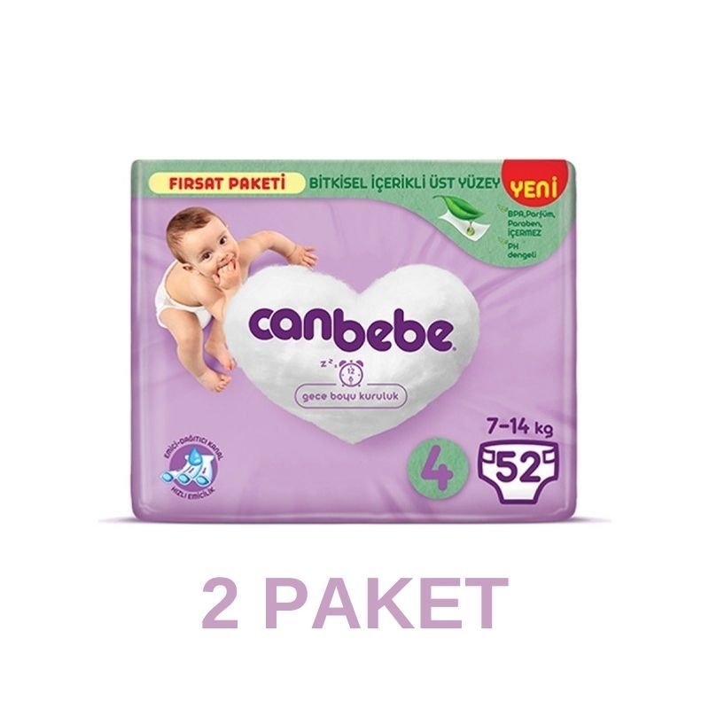 Canbebe Bebek Bezi Maxi 4 Beden 52 Li 2 Paket