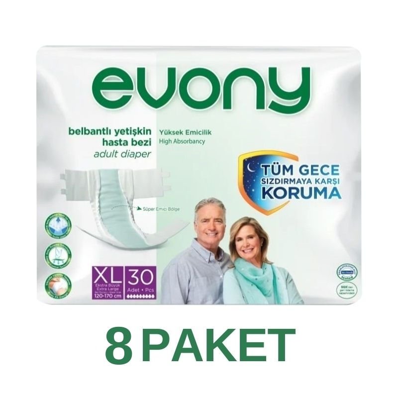 Evony Premium Flexible Waistband Adult Diaper XL 30 Pieces 8 Pack