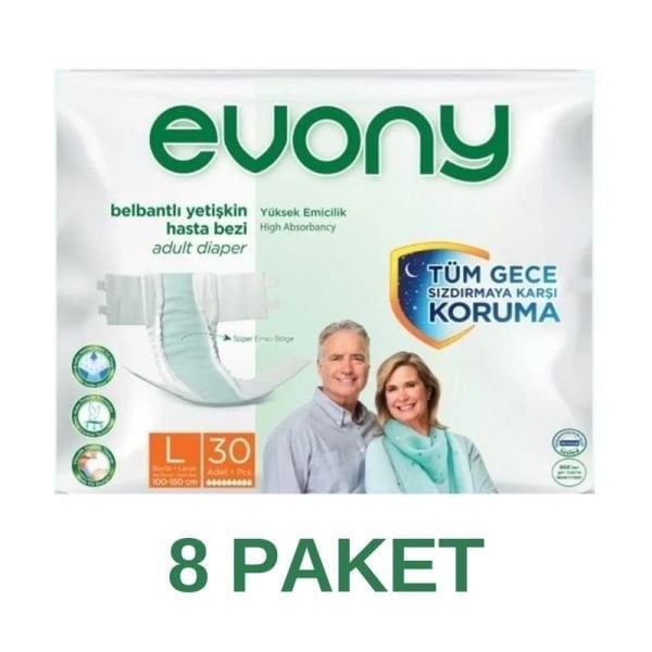 Evony Belbantlı Yetişkin Hasta Bezi L 30 Lu 8 Paket
