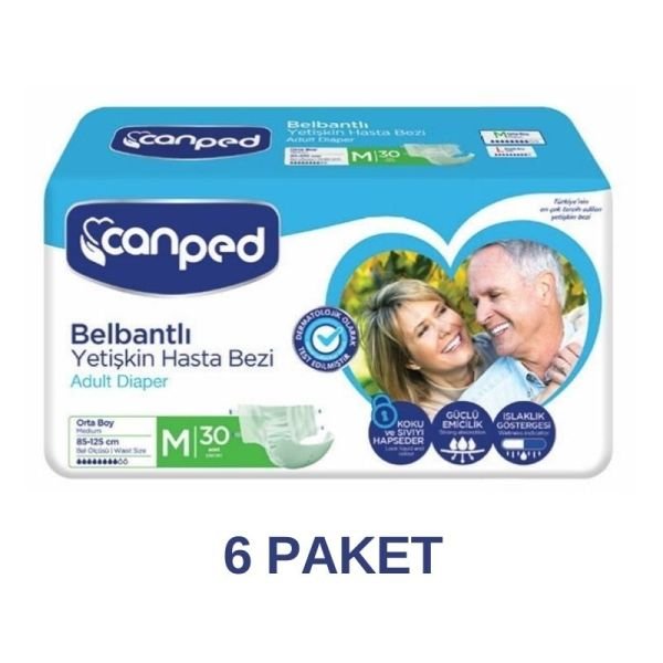 Canped Belbantlı Polietilen Yetişkin Hasta Bezi M 30 Lu 6 Paket