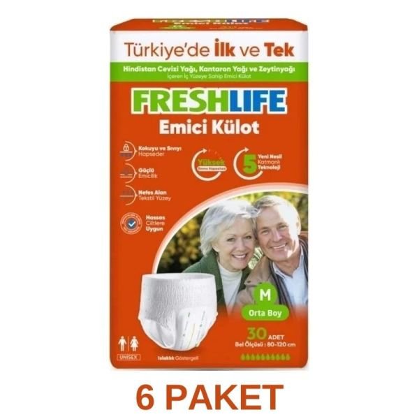 Freshlife Emici Külot Yetişkin Hasta Bezi M 30 Lu 6 Paket