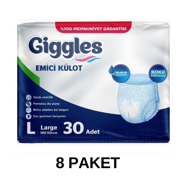 Giggles Emici Külot Yetişkin Hasta Bezi L 30 Lu 8 Paket
