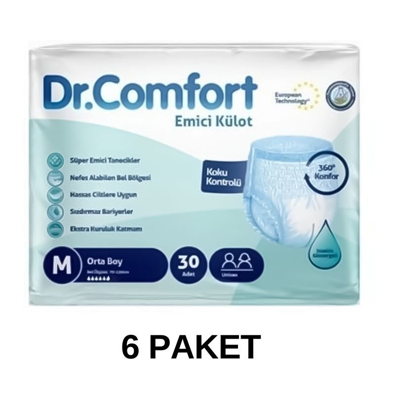 Dr.Comfort Emici Külot Yetişkin Hasta Bezi M 30 Lu 6 Paket
