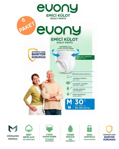 Evony Emici Külot Yetişkin Hasta Bezi M 30 Lu 6 Paket