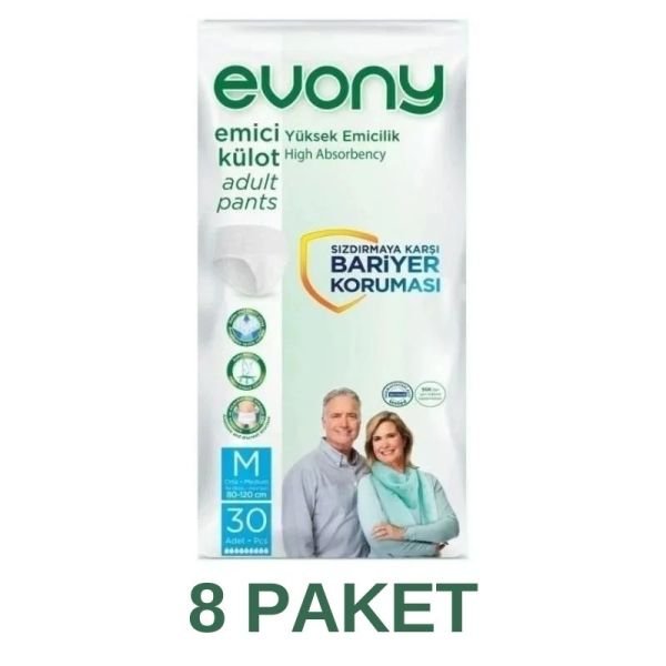 Evony Absorbent Panties Adult Diaper Medium 30 Pieces 8 Pack