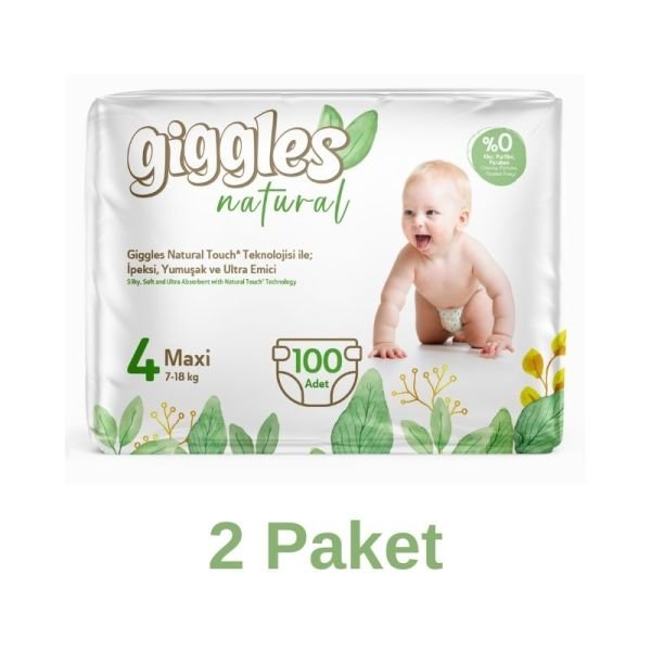Giggles Natural Pamuklu Bebek Bezi 4 Numara Maxi 100 Lü 2 Paket