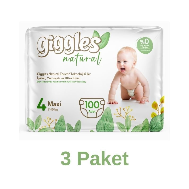 Giggles Natural Pamuklu Bebek Bezi 4 Numara Maxi 100 Lü 3 Paket