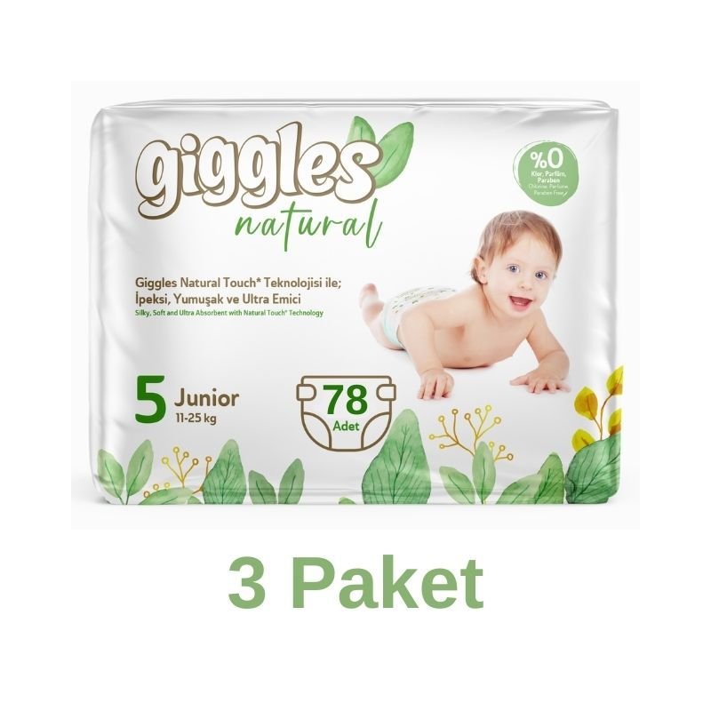 Giggles Natural Cotton Diaper Number 5 Junior 78 Piece 3 Pack