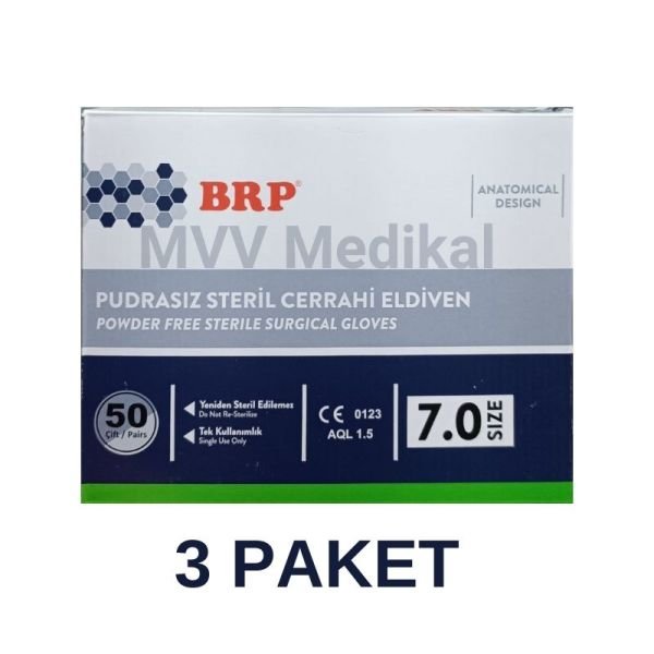BRP Pudrasız Steril Cerrahi Eldiven 7 Numara 50 Adet 3 Paket