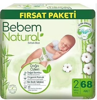 Bebem Natural Mini Bebek Bezi 2 Numara 68 Adet