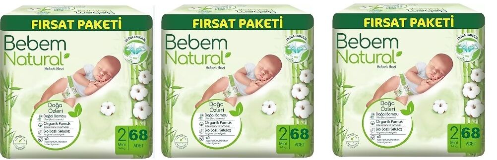 Bebem Natural Mini Diaper Number 2 42 Pieces 3 Pack