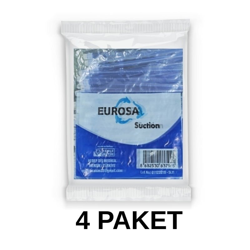 Eurosa Saliva Ejector Suction Blue 100 Pieces 4 Packs